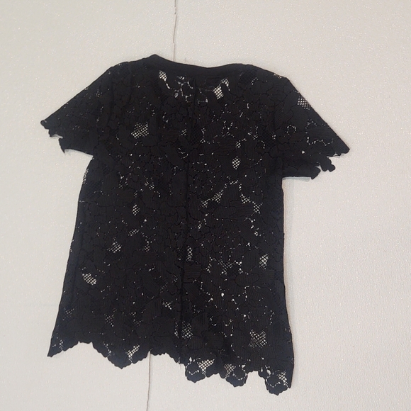 Three Dots Black See through Lace Short Sleeve Top S - Picture 4 of 5